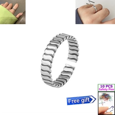 Picture of Adjustable Popular Chain Finger Ring Set B1 All-Match Versatile Personality Autumn Retro Angti Hot Selling Jewelry Accessories Birthday Wedding Engagement Bridal Party Amazing Gift Item for Men and Women Silver Color + Free 10 PCS Multi-Color Safety Pins