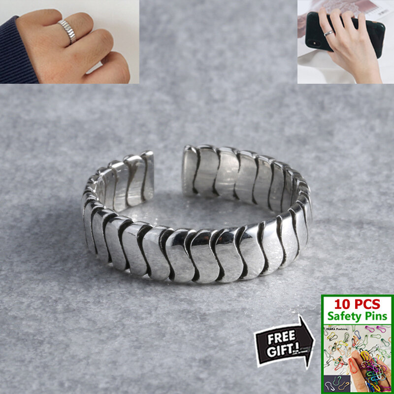 Picture of Adjustable Popular Chain Finger Ring Set B1 All-Match Versatile Personality Autumn Retro Angti Hot Selling Jewelry Accessories Birthday Wedding Engagement Bridal Party Amazing Gift Item for Men and Women Silver Color + Free 10 PCS Multi-Color Safety Pins