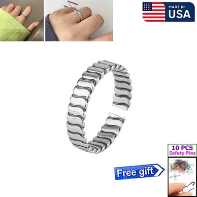 Picture of American Adjustable Chain Finger Ring Set B All-Match Retro Angti Hot Selling Jewelry Birthday Wedding Engagement Bridal Party Amazing Gift for Men and Women Silver Color + Free 10 PCS Multi-Color Safety Pins