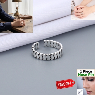 Picture of Adjustable Popular Chain Finger Ring Set B1 All-Match Cold Style Versatile Personality Autumn Retro Angti Hot Selling Jewelry Accessories Birthday Wedding Engagement Bridal Party Amazing Gift Item for Men and Women Silver Color + Free 1 Piece Nose Pin