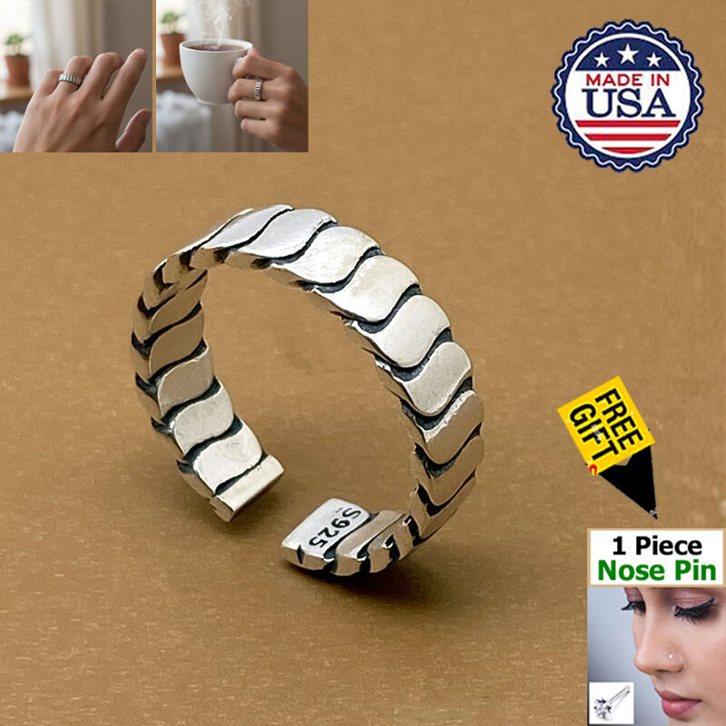 Picture of American Adjustable Popular Chain Finger Ring Set B All-Match Personality Retro Angti Jewelry Birthday Wedding Engagement Bridal Party Amazing Gift for Men and Women Silver Color + Free 1 Piece Nose Pin