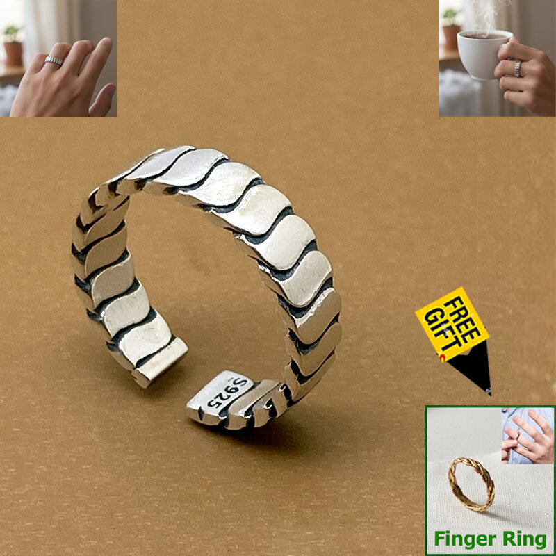 Picture of Adjustable Popular Chain Finger Ring Set C1 All-Match Cold Style Versatile Personality Autumn Retro Angti Hot Selling Amazing Jewelry Accessories Birthday Wedding Engagement Bridal Party for Men and Women Silver Color + Free Matching Gift Item!