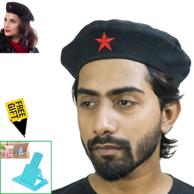 Picture of Premium Che Guevara Military Style Unisex Revolution Star Cap – Black Cotton Autumn Winter All-Match Headwear for Men/Women Sports Fashion Accessory Party Hat Factory Direct Supply + Free 1 Piece Mobile Stand  - One size