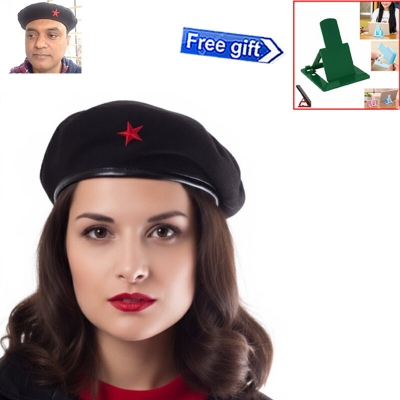 Picture of Premium Che Guevara Military Style Unisex Revolution Star Cap – Black Cotton Autumn Winter All-Match Headwear for Men/Women Sports Fashion Accessory Party Hat Factory Direct Supply + Free 1 Piece Mobile Stand  - One size