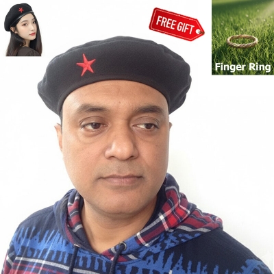 Picture of Premium Che Guevara Military Style Unisex Revolution Star Cap – Black Cotton Autumn Winter All-Match Headwear for Men/Women Sports Fashion Accessory Party Hat Factory Direct Supply + Free Gift 1 Piece Finger Ring!  - One size