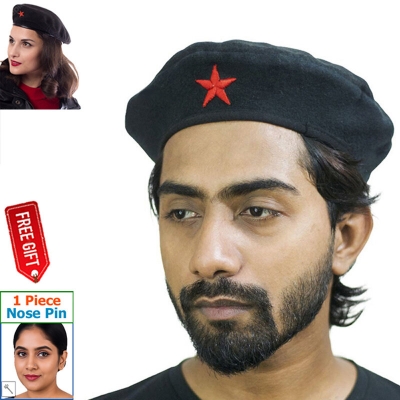 Picture of Premium Che Guevara Military Style Revolution Star Cap – Black Cotton All-Match Headwear for Men Women Sports Fashion Party Hat + Free Gift 1 Piece Nose Pin!  - One size