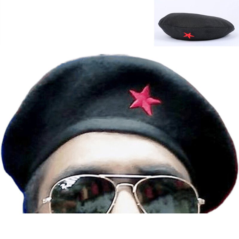 Picture of Premium Che Guevara Military Style Revolution Star Cap – Black Cotton All-Match Headwear for Men Women Sports Fashion Party Hat + Free Gift 1 Piece Nose Pin!  - One size