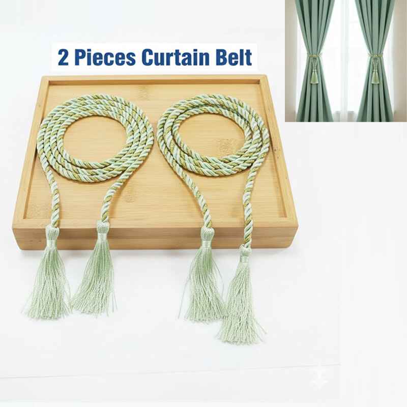 Picture of 2 PCS Premium Handmade Curtain Belt with Double Head Tassel Direct Factory Supply Soft Cotton Rope Non Clip/Hook Tie for Door and Window Parda | Elegant Interior Home or Office Decoration Craft Accessory – Bean Green Color