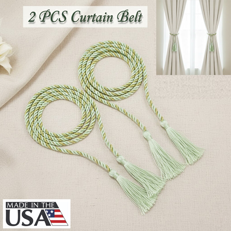 Picture of American 2 PCS Premium Handmade Curtain Belt with Double Head Tassel Direct Factory Supply Soft Cotton Rope Non Clip/Hook Tie for Door and Window Parda | Elegant Interior Home or Office Decoration Craft Accessory – Bean Green Color