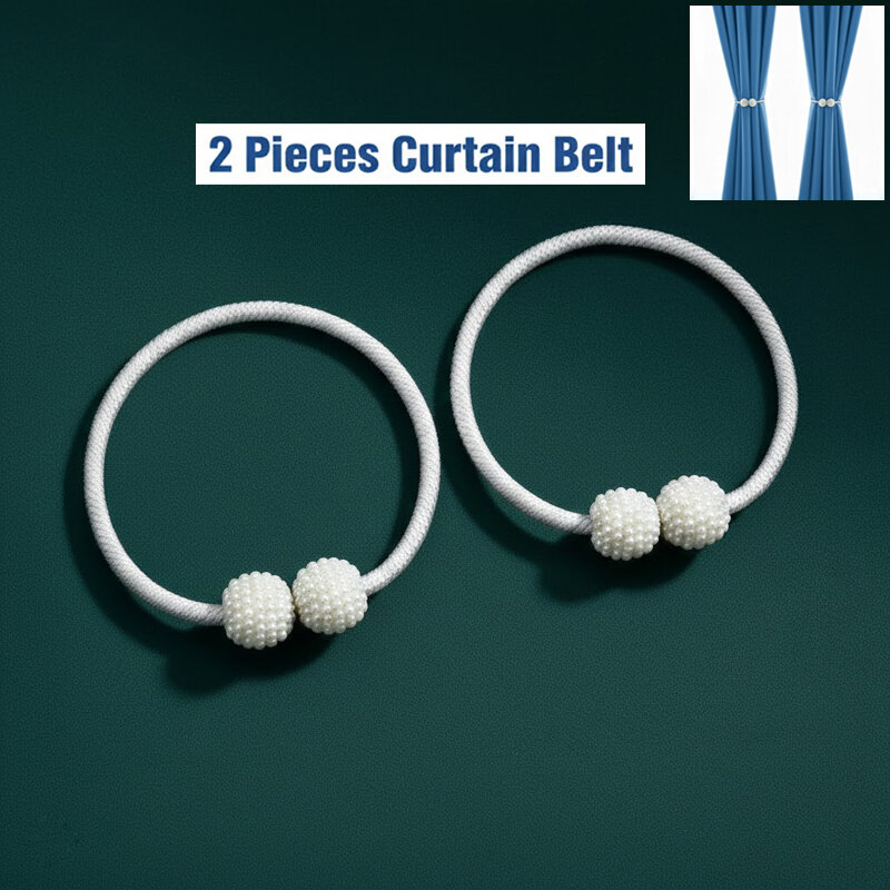 Picture of 2 PCS Premium Handmade Pearl Buckle Curtain Belt with Double Head Direct Factory Supply Soft Cotton Rope Non Clip/Hook Tie for Door and Window Parda | Elegant Interior Home or Office Decoration Craft Accessory – White Color