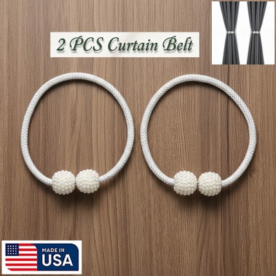 Picture of American 2 PCS Premium Handmade Pearl Buckle Curtain Belt with Double Head Direct Factory Supply Soft Cotton Rope Non Clip/Hook Tie for Door and Window Parda | Elegant Interior Home or Office Decoration Craft Accessory – White Color