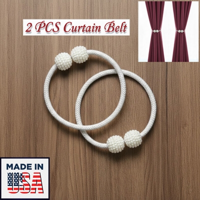 Picture of American 2 PCS Premium Handmade Pearl Buckle Curtain Belt with Double Head Direct Factory Supply Soft Cotton Rope Non Clip/Hook Tie for Door and Window Parda | Elegant Interior Home or Office Decoration Craft Accessory – White Color
