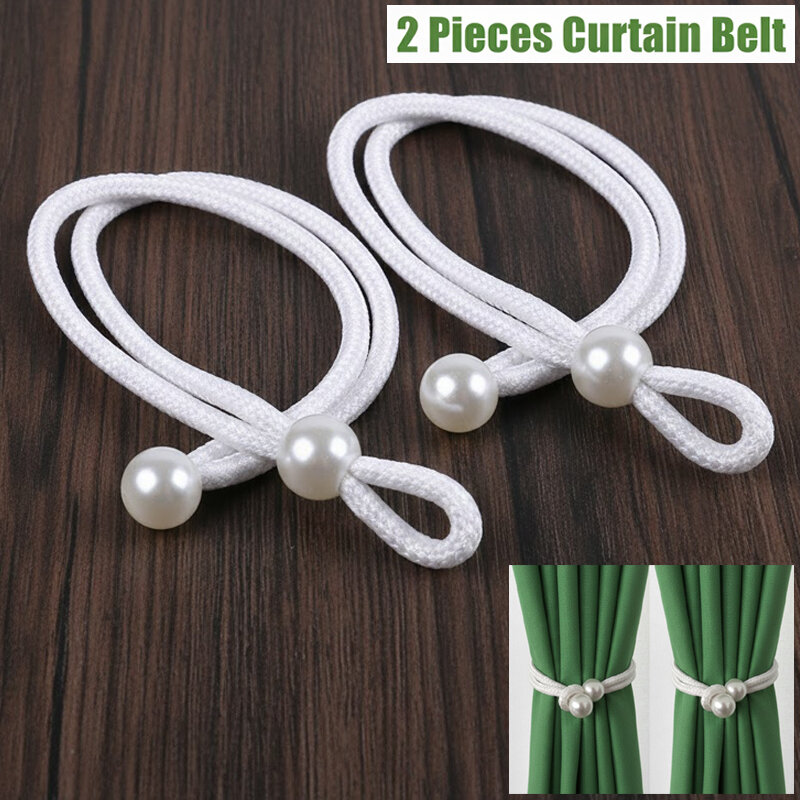 Picture of 2 PCS Premium Handmade Pearl Curtain Belt with Double Head Direct Factory Supply Soft Cotton Rope Non Clip/Hook Tie for Door and Window Parda | Elegant Interior Home or Office Decoration Craft Accessory – White Color