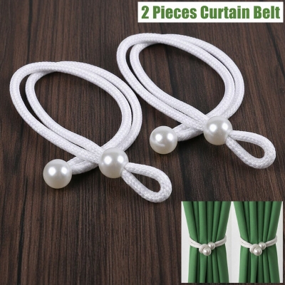 Picture of 2 PCS Premium Handmade Pearl Curtain Belt with Double Head Direct Factory Supply Soft Cotton Rope Non Clip/Hook Tie for Door and Window Parda | Elegant Interior Home or Office Decoration Craft Accessory – White Color