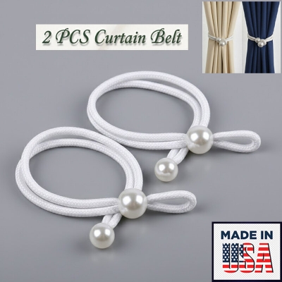 Picture of American 2 PCS Premium Handmade Pearl Curtain Belt with Double Head Direct Factory Supply Soft Cotton Rope Non Clip/Hook Tie for Door and Window Parda | Elegant Interior Home or Office Decoration Craft Accessory – White Color