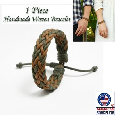 Picture of American Handmade Woven Adjustable Bracelet Artisan Matching Cotton String Couple Wristwear Friendship Band Jewelry Bracelat | Birthday Wedding Engagement Bridal Party Souvenir Excellent Gift for Men Women – Green Light Brown Color (M)