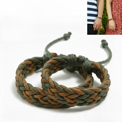 Picture of American 2 Pieces Homemade Woven Adjustable Bracelet Matching Cotton String Couple Wristwear Friendship Jewelry Braclet | Birthday Wedding Engagement Bridal Party Souvenir Excellent Gift for Men Women – Green Light Brown Color