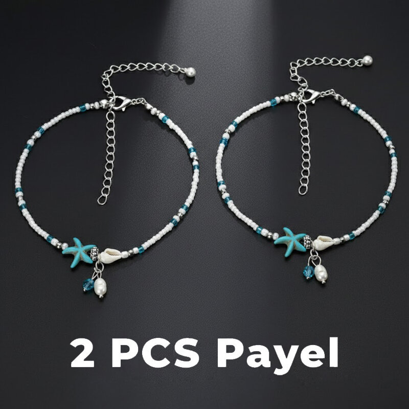 Picture of 2 PCS Hot Selling Pearl Sea Star Payell Beach Inspired Autumn Retro Design Temple Chain Anklet Hanging Pendant Foot Ornament Jewelry | Birthday Wedding Engagement Bridal Party Marriage Anniversary Elegant Gift for Modern Women – Multicolor
