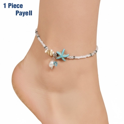 Picture of Popular Pearl Sea Star Payell Beach Inspired Autumn Retro Design Temple Chain Anklet Hanging Pendant Foot Ornament Jewelry | Birthday Wedding Engagement Bridal Party Marriage Anniversary Elegant Gift for Modern Women – Multicolor