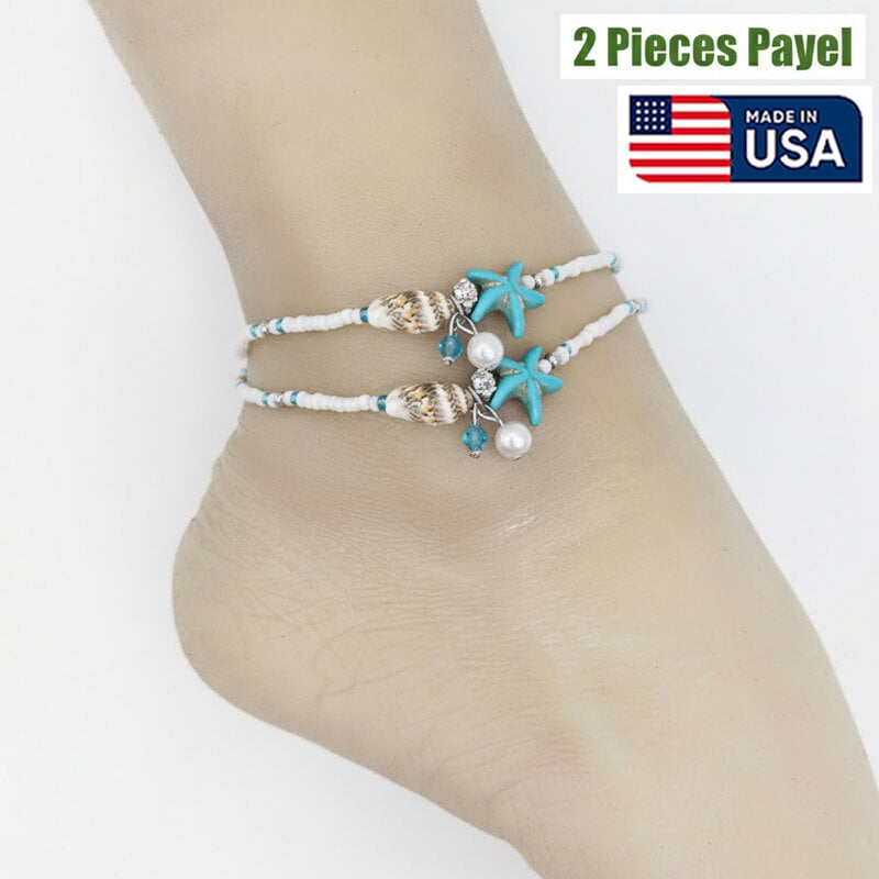 Picture of American 2 Pieces Popular Pearl Starfish Payell Beach Autumn Retro Design Chain Anklet Hanging Pendant Foot Ornament Jewelry | Birthday Wedding Engagement Bridal Party Marriage Anniversary Elegant Gift for Modern Women – Multicolor