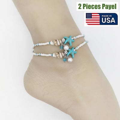 Picture of American 2 Pieces Popular Pearl Starfish Payell Beach Autumn Retro Design Chain Anklet Hanging Pendant Foot Ornament Jewelry | Birthday Wedding Engagement Bridal Party Marriage Anniversary Elegant Gift for Modern Women – Multicolor
