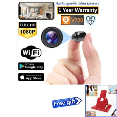 Picture of Mini CCTV Camera X5 Full HD WiFi 1080P 4K Wireless Night Vision 140° Wide Angle Lens Motion Detection Audio Video Recording App Remote Monitoring Professional Gadget Black Color Designed For Personal Protection – Complimentary Mobile Stand Added!