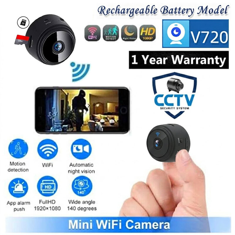 Picture of Mini CCTV Camera A9 Full HD WiFi 1080P 4K Wireless Support Night Vision 140 Degree Wide Angle Lens Motion Detection Audio Video Recording Mobile App Remote Monitoring Professional Home Gadget Black Color Designed For Personal Protection