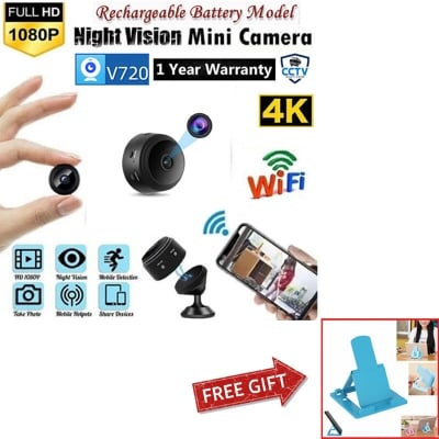 Picture of Mini CCTV Camera A9 Full HD WiFi 1080P 4K Wireless Night Vision 140° Wide Angle Lens Motion Detection Audio Video Recording App Remote Monitoring Professional Gadget Black Color Designed For Personal Protection – Complimentary Mobile Stand Added!