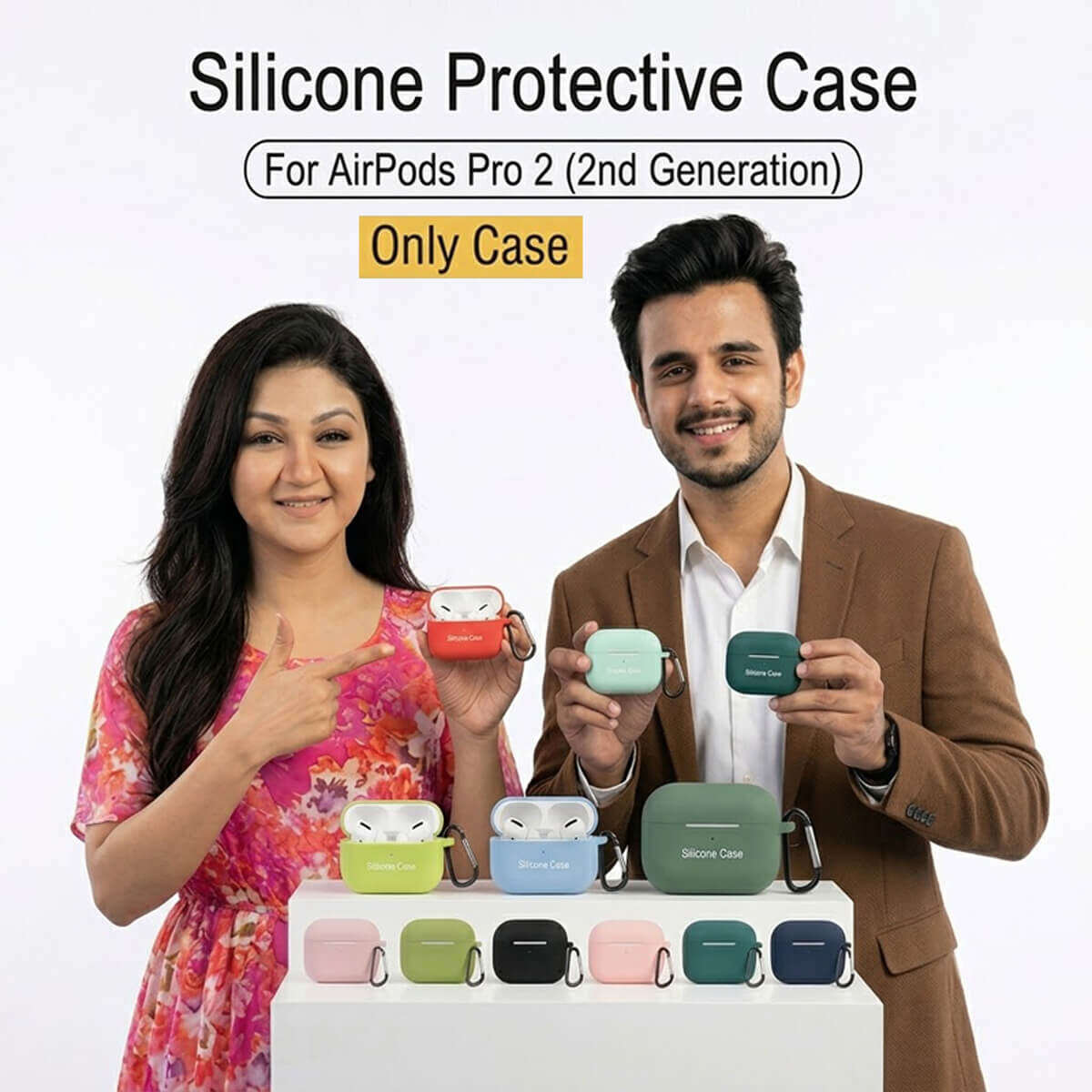Picture of Universal Silicone Case Cover for AirPods Pro 2 2nd Generation Multi Color Premium Soft Protective Shell Shockproof Carabiner Keychain Included Perfect for Zoom Meetings YouTube Vlogging Gaming