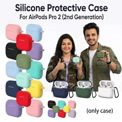 Picture of Universal Silicone Case Cover for AirPods Pro 2 2nd Generation Multi Color Premium Soft Protective Shell Shockproof Carabiner Keychain Included Perfect for Zoom Meetings YouTube Vlogging Gaming