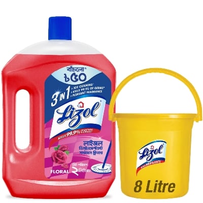 Picture of Free 8L Bucket with Lizol Disinfectant Surface & Floor Cleaner Floral 2L