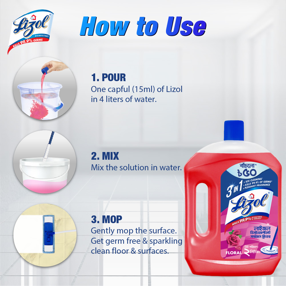 Picture of Free 8L Bucket with Lizol Disinfectant Surface & Floor Cleaner Floral 2L