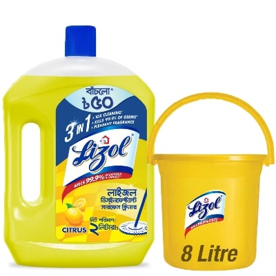 Picture of Free 8L Bucket with Lizol Disinfectant Surface & Floor Cleaner Citrus 2L