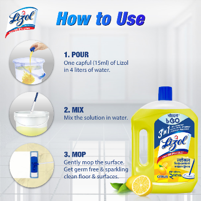 Picture of Free 8L Bucket with Lizol Disinfectant Surface & Floor Cleaner Citrus 2L