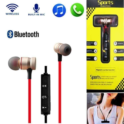 Picture of Overfly Bluetooth Headphones Metal Magnetic Sports Headsets Stereo Music Earbuds Wireless Bluetooth Earphones for Mobile Phone 