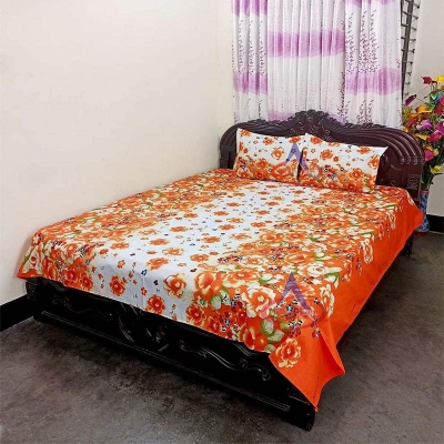 Picture of Cotton Print 7.5 by 8.5 Feet Double King Size Bedsheet Set with Two Pillow Covers Multicolor