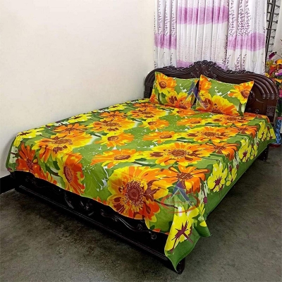 Picture of Cotton Print 7.5 by 8.5 Feet Double King Size Bedsheet Set with Two Pillow Covers Multicolor