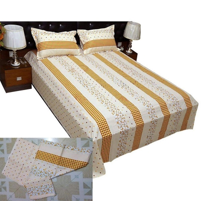 Picture of Cotton Print 7.5 by 8.5 Feet Double King Size Bedsheet Set with Two Pillow Covers Multicolor