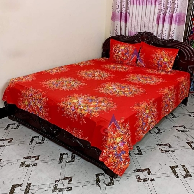 Picture of Cotton Print 7.5 By 8.5 Feet Double King Size Bedsheet Set With Two Pillow Covers - Bed Sheet Multicolor