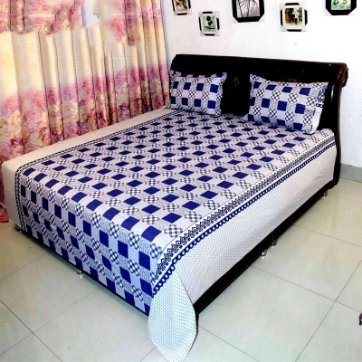 Picture of Cotton Fabric Multicolor Print 7.5 by 8.5 Feet Double King Size Bedsheet Set with Two Pillow Covers Multicolor