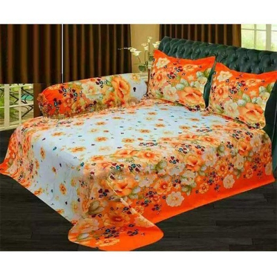 Picture of Cotton Fabric Multicolor Print 7.5 by 8.5 Feet Double King Size Bedsheet Set with Two Pillow Covers Multicolor