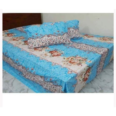 Picture of Cotton Fabric Multicolor Print 7.5 by 8.5 Feet Double King Size Bedsheet Set with Two Pillow Covers Multicolor