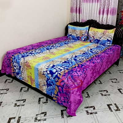 Picture of Cotton Fabric Multicolor Print 7.5 by 8.5 Feet Double King Size Bedsheet Set with Two Pillow Covers Multicolor