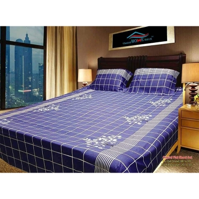 Picture of Double King Size Cotton Bed Sheet With  2 Pillow Covers - Multicolor 