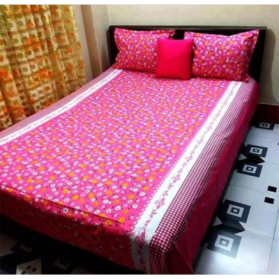 Picture of Double Size Cottont Bed Sheewith Matching 2 Pillow Covers - Multicolor