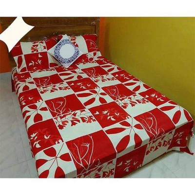 Picture of Double King Size Cotton Bed Sheet with Matching 2 Pillow Covers - Multicolor