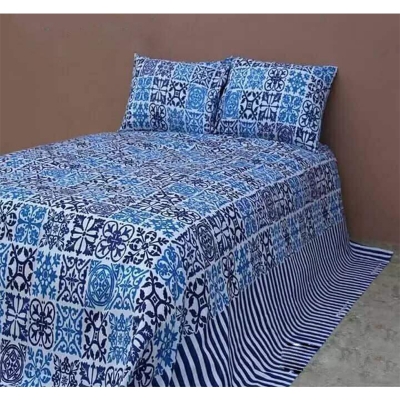 Picture of Double King Size Cotton Bed Sheet With  2 Pillow Covers - Multicolor 