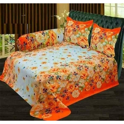 Picture of Double King Size Cotton Bed Sheet With  2 Pillow Covers - Multicolor 