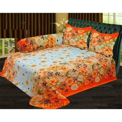 Picture of Cotton Fabric Multicolor Print 7.5 by 8.5 Feet Double King Size Bedsheet Set with Two Pillow Covers Multicolor