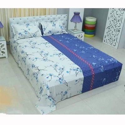 Picture of Double Size Cottont Bed Sheet with Matching 2 Pillow Covers Multicolor